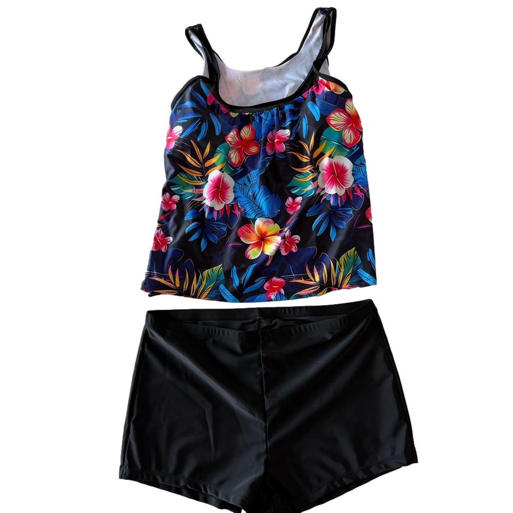Women's NEW Black and Blue Tankini Size L #260699